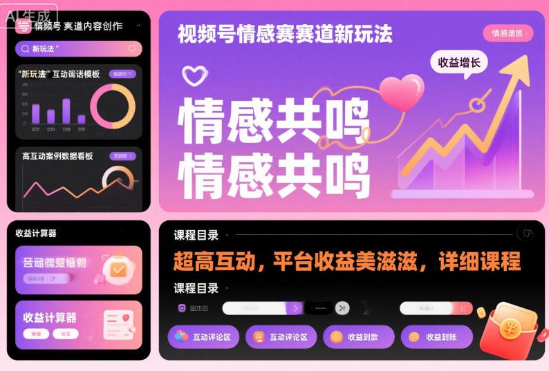 视频号情感赛道新玩法，超高互动，平台收益美滋滋，详细课程-吾爱自习网