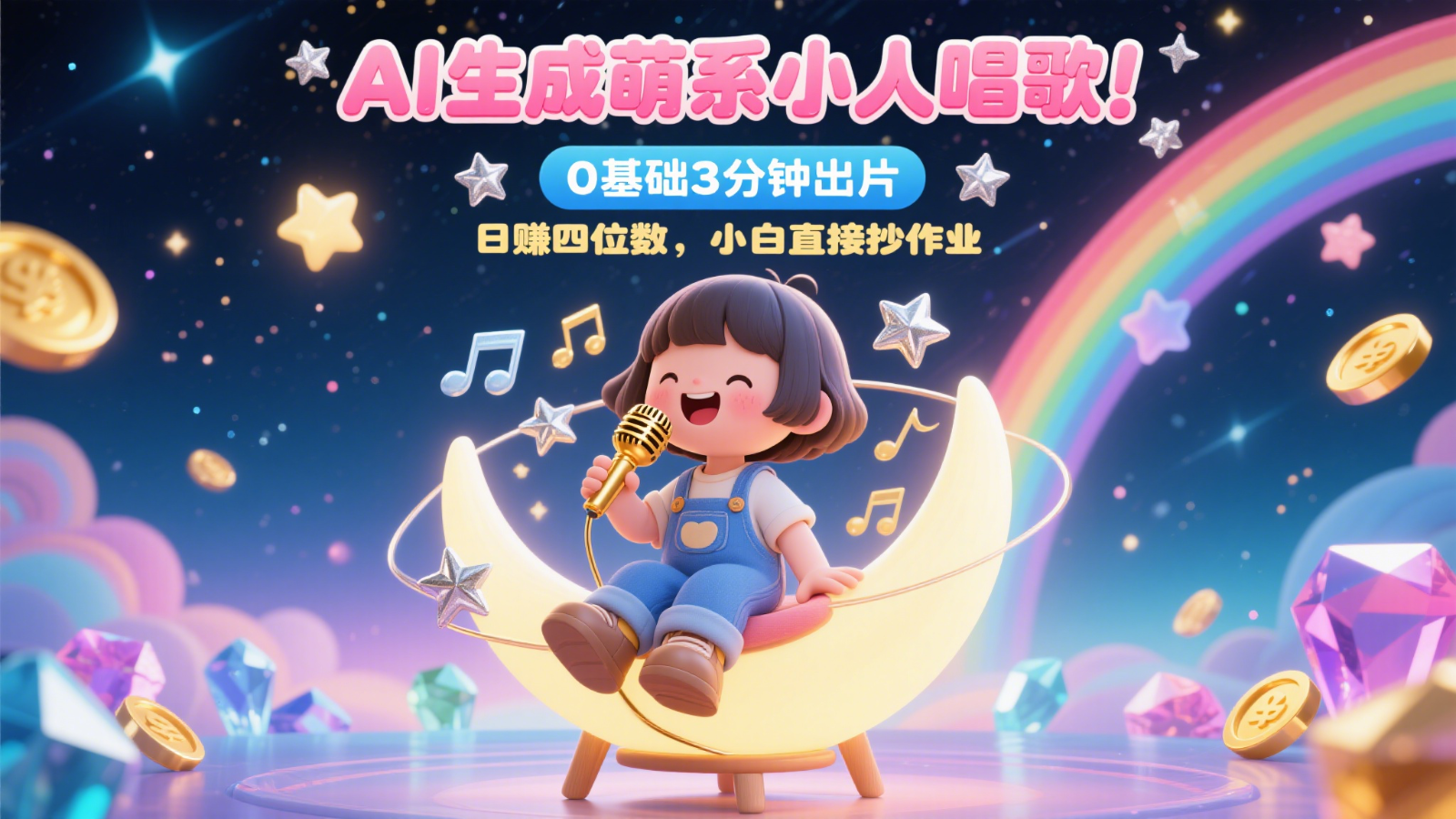 AI生成萌系小人唱歌！0基础3分钟出片，28个作品涨粉9万，日赚四位数，小白直接抄作业-吾爱自习网