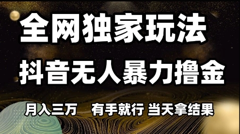 全网独家玩法抖音无人暴力撸金，月入3W，有手就行，当天拿结果【揭秘】-吾爱自习网
