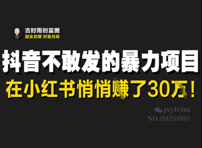 抖音不敢发的暴利项目，在小红书悄悄挣了30W-吾爱自习网