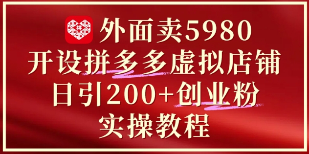 外面卖5980开设拼多多虚拟店铺：单日引流200+创业付费粉实战教程-吾爱自习网