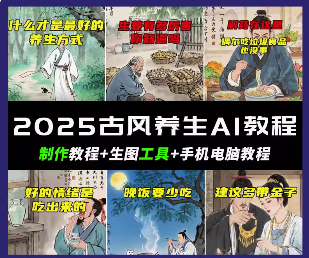 抖音AI古风养生视频教程日入五张 轻松涨粉 10W+-吾爱自习网