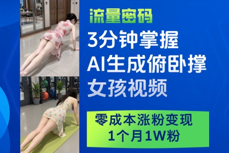 3分钟掌握AI生成俯卧撑女孩视频，零成本涨粉变现，1个月1W粉-吾爱自习网
