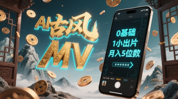 AI一键生成古风音乐MV，0剪辑基础1小时出片，多种变现渠道，一部手机月入5位数-吾爱自习网