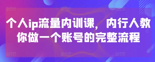 个人ip流量内训课，内行人教你做一个账号的完整流程-吾爱自习网