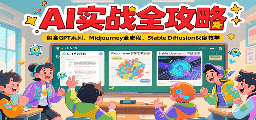 AI实战全攻略，包含GPT系列、Midjourney全流程、Stable Diffusion深度教学-吾爱自习网