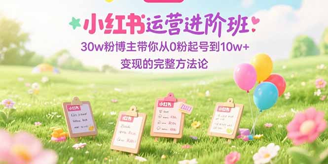 小红书运营进阶班：30w粉博主带你从0粉起号到10w+变现的完整方法论-吾爱自习网