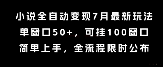 小说全自动变现7月玩法，单窗口50+，可挂100窗口，简单上手，全流程限时公布【揭秘】-吾爱自习网