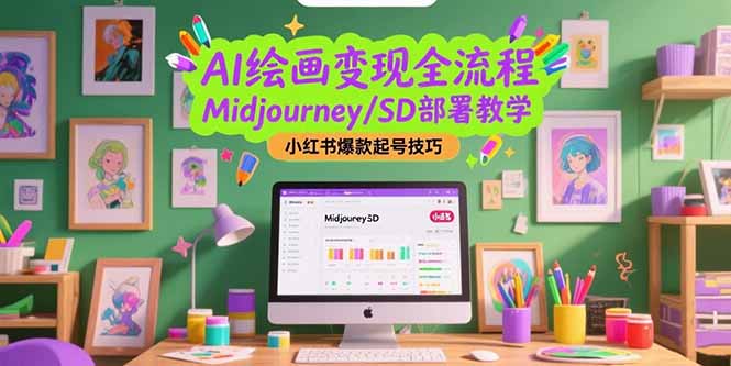 AI绘画变现全流程，Midjourney/SD部署教学，小红书爆款起号技巧-吾爱自习网