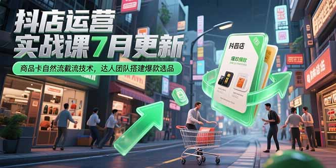 抖店运营实战课7月更新，商品卡自然流截流技术，达人团队搭建爆款选品-吾爱自习网