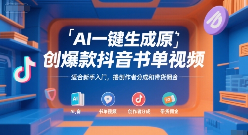 AI一键生成原创爆款抖音书单视频，适合新手入门，撸创作者分成和带货佣金【揭秘】-吾爱自习网