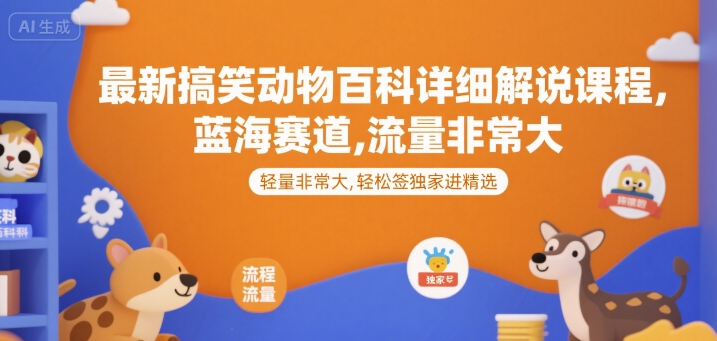 最新搞笑动物百科详细解说课程，蓝海赛道，流量非常大，轻松签独家进精选-吾爱自习网