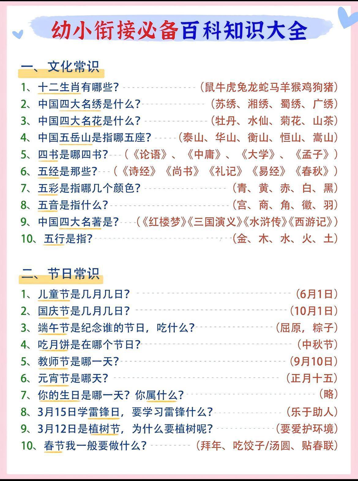 幼小衔接语文必备百科知识大全-吾爱自习网