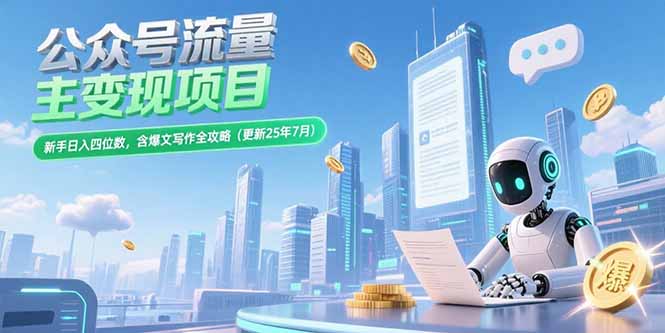 公众号流量主变现项目，新手日入四位数，含爆文写作全攻略(更新25年7月-吾爱自习网