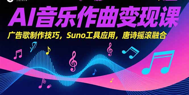 AI音乐作曲变现课，广告歌制作技巧，Suno工具应用，唐诗摇滚融合-吾爱自习网