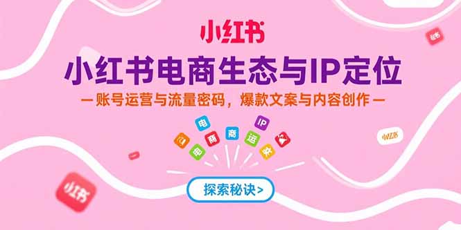 小红书电商生态与IP定位，账号运营与流量密码，爆款文案与内容创作-吾爱自习网