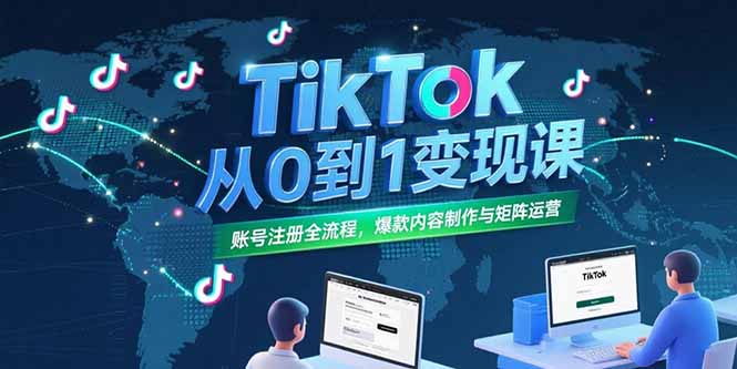 TikTok从0到1变现课，账号注册全流程，爆款内容制作与矩阵运营-吾爱自习网