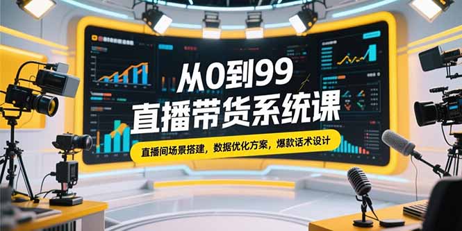 从0到99直播带货系统课，直播间场景搭建，数据优化方案，爆款话术设计-吾爱自习网