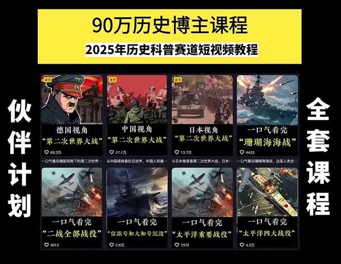 图片[1]-历史短视频赛道变现课，百集素材库应用，文案剪辑技巧，账号运营全案-吾爱自习网