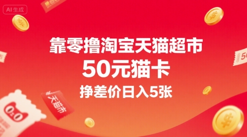 靠零撸淘宝天猫超市50元猫卡，挣差价日入5张-吾爱自习网