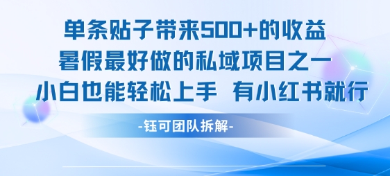 单条贴子带来5张的收益，暑假最好做的私域项目之一，小白也能轻松上手，有小红书就行-吾爱自习网