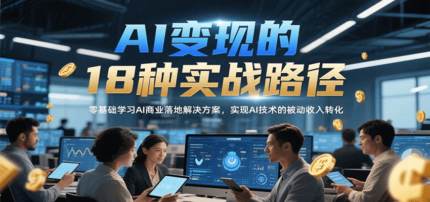 AI变现的18种实战路径，零基础学习AI商业落地解决方案，实现AI技术的被动收入转化-吾爱自习网