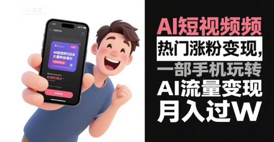 AI短视频热门涨粉变现，一部手机玩转AI流量变现，月入过W-吾爱自习网