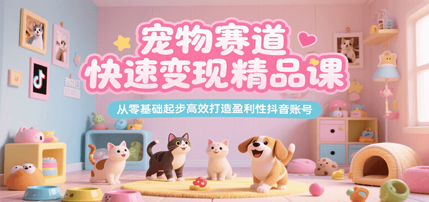 宠物赛道快速变现精品课，从零基础起步高效打造盈利性抖音账号-吾爱自习网