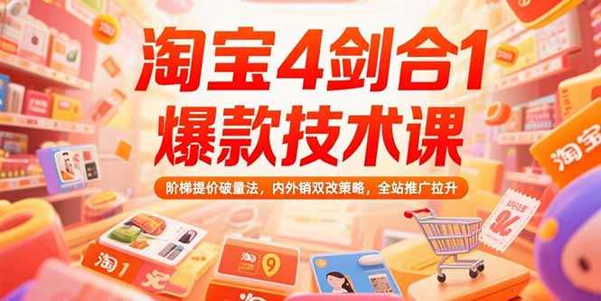淘宝4剑合1爆款技术课73期：阶梯提价破量法，内外销双改策略 全站推广拉升-吾爱自习网