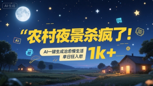 农村夜景杀疯了！AI一键生成治愈系慢生活，单日狂入1k+-吾爱自习网