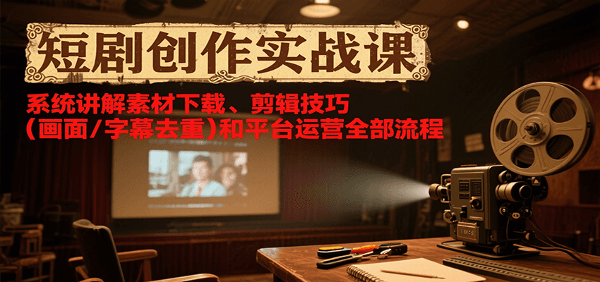 短剧创作实战课，系统讲解素材下载、剪辑技巧(画面/字幕去重)和平台运营全部流程-吾爱自习网