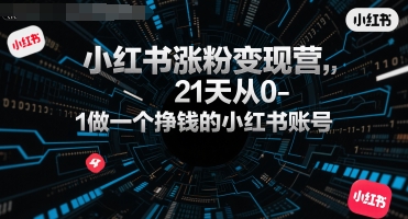 小红书涨粉变现营，21天从0-1做一个挣钱的小红书账号-吾爱自习网