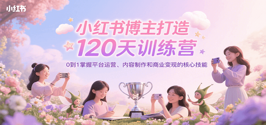 小红书博主打造120天训练营，0到1掌握平台运营、内容制作和商业变现-吾爱自习网
