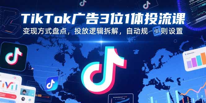 TikTok广告3位1体投流课，变现方式盘点，投放逻辑拆解，自动规则设置-吾爱自习网