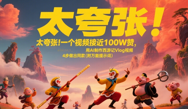 太夸张！一个视频接近100W赞，用AI制作西游记Vlog视频，全流程拆解来了(附万能提示词)-吾爱自习网