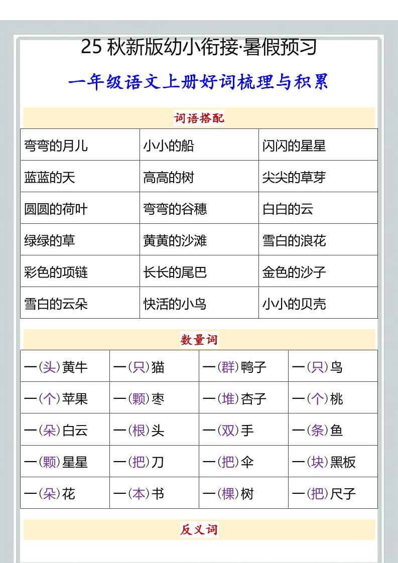 【2025秋新版】幼小衔接一年级语文上册好词梳理与积累-吾爱自习网