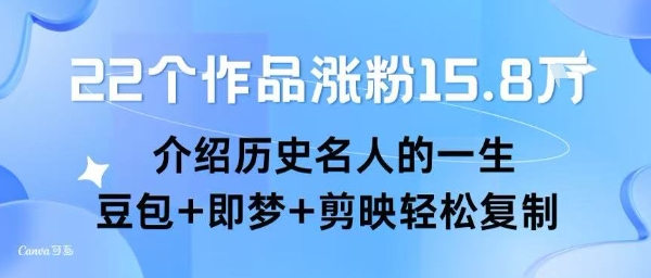 22个作品涨粉15.8W ，介绍历史名人的一生 ， 豆包+即梦+剪映轻松复制-吾爱自习网