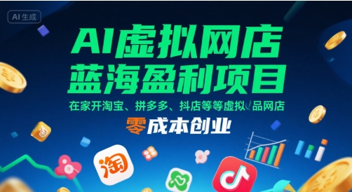 AI虚拟网店蓝海盈利项目，在家开淘宝、拼多多、抖店等虚拟品网店，零成本创业-吾爱自习网