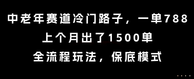 中老年赛道冷门路子，一单788，上个月出了1500单，全流程玩法，保底模式【揭秘】-吾爱自习网