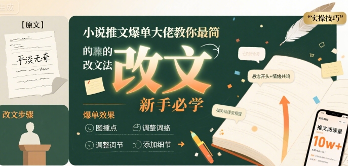 小说推文爆单大佬教你最简单的改文方法实操课，新手必学-吾爱自习网