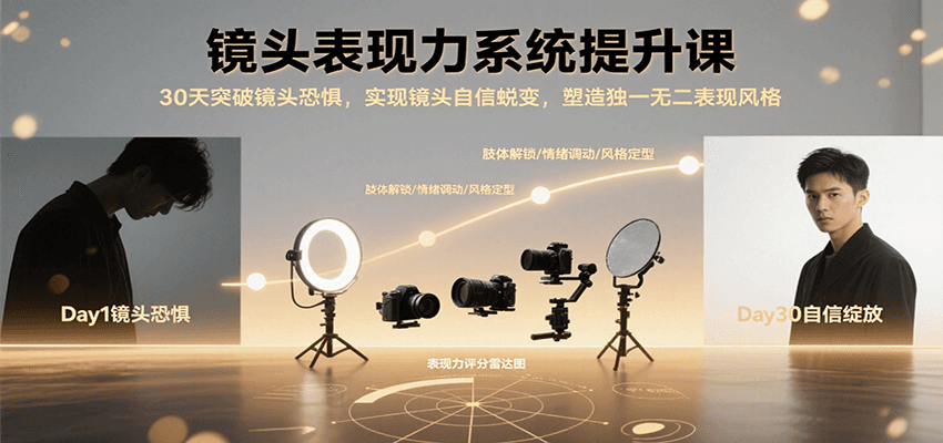 镜头表现力系统提升课，30天突破镜头恐惧实现自信蜕变，塑造独一无二表现风格-吾爱自习网