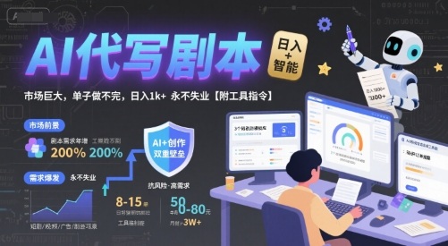 AI代写剧本，市场巨大，单子做不完，日入1k+ 永不失业【附工具指令】-吾爱自习网