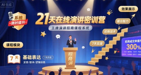 21天在线演讲密训营，王牌演讲招商课程系统-吾爱自习网