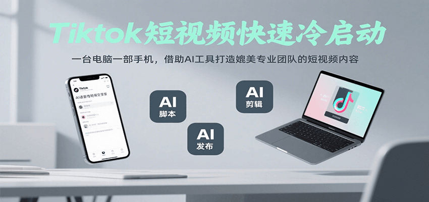 Tiktok短视频快速冷启动，一台电脑一部手机，借助AI工具打造媲美专业团队的短视频内容-吾爱自习网