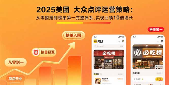 2025美团 大众点评运营策略:从零搭建到榜单第一完整体系,实现业绩10倍增长-吾爱自习网