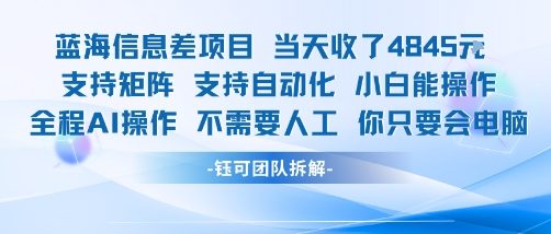 蓝海信息差项目当天收米1k+ 支持矩阵支持自动化小白能操作全程AI操作不需要人工你只要会电脑-吾爱自习网