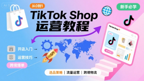 TikTok Shop从0到1运营教程，TikTok跨境电商新手必学课程-吾爱自习网