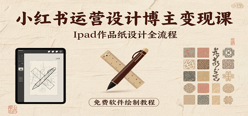 小红书运营设计博主变现课：iPad 上手作品纸设计，含全流程及细节技巧，避坑少绕路-吾爱自习网