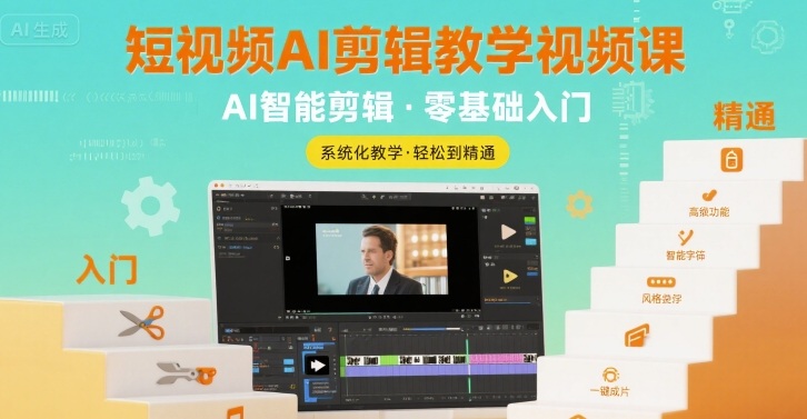 短视频AI剪辑教学视频课，入门到精通-吾爱自习网