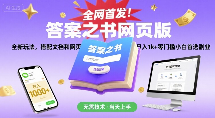 全网首发！答案之书网页版，全新玩法，搭配文档和网页，日入1k+零门槛小白首选副业【揭秘】-吾爱自习网